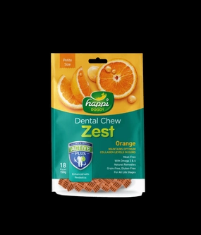 Happi Doggy Dental Chew Zest-Orange-2.5" (18 Pieces)-150g meat dog treat,healthy dog snack,jerky for dogs