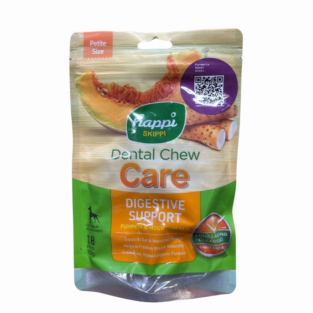 Happi Skippi Dental Chew Care Hard Chew Digestive Support Pumpkin & Mountain Yam Petite 150g dental dog chews,vet approved chews,teeth cleaning treats
