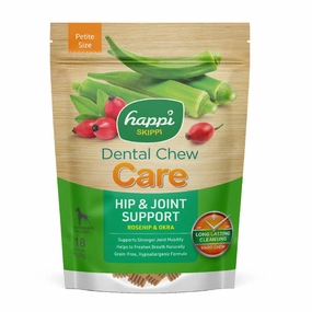 Happi Skippi Dental Chew Care Hard Chew Hip & Joint Support Rosehip & Okra Petite 150g dental dog chews,vet approved chews,teeth cleaning treats
