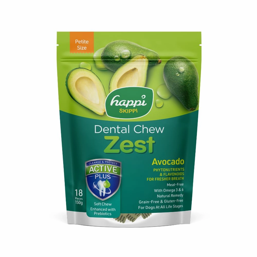 Happi Skippi Dental Chew Zest Avocado Petite 150g dental dog chews,vet approved chews,teeth cleaning treats