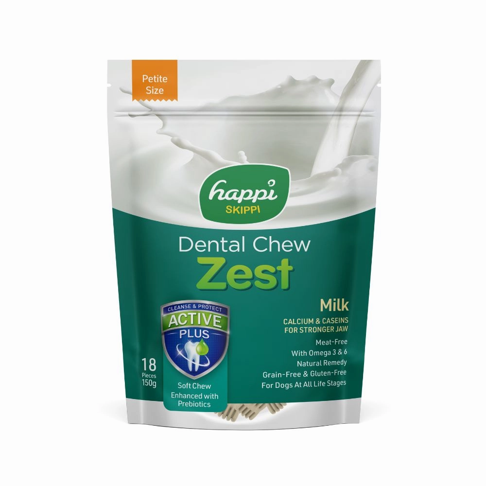 Happi Skippi Dental Chew Zest Milk Petite 150g dental dog chews,vet approved chews,teeth cleaning treats
