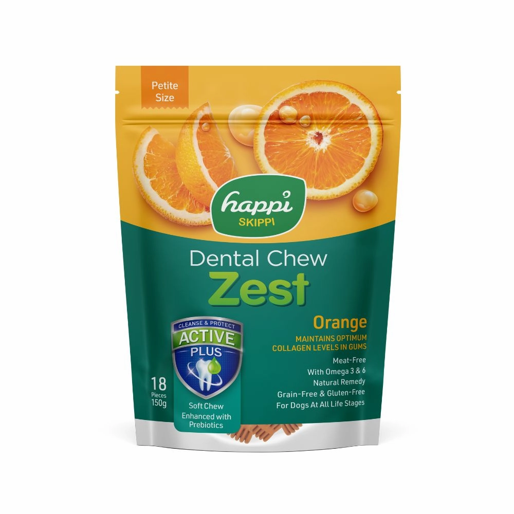 Happi Skippi Dental Chew Zest Orange Petite 150g dental dog chews,vet approved chews,teeth cleaning treats