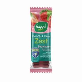 Happi Skippi Dental Chew Zest Strawberry 25g dental dog chews,vet approved chews,teeth cleaning treats