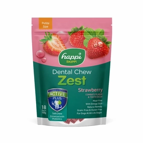 Happi Skippi Dental Chew Zest Strawberry Petite 150g dental dog chews,vet approved chews,teeth cleaning treats