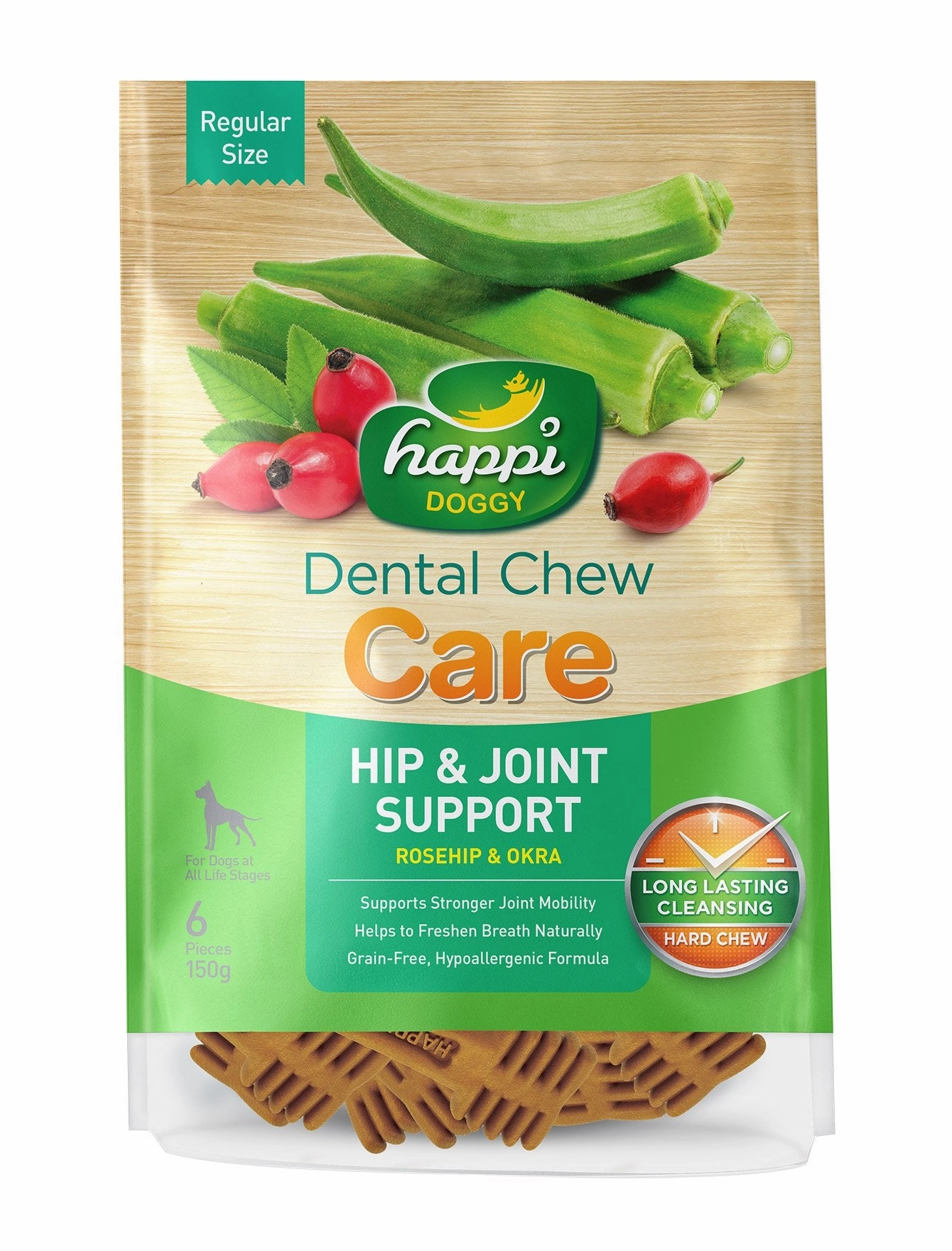 Happi Skippi (Doggy) Care Rosehip & Okra Hip & Joint Support Grain-Free Dental Dog Chews 150g