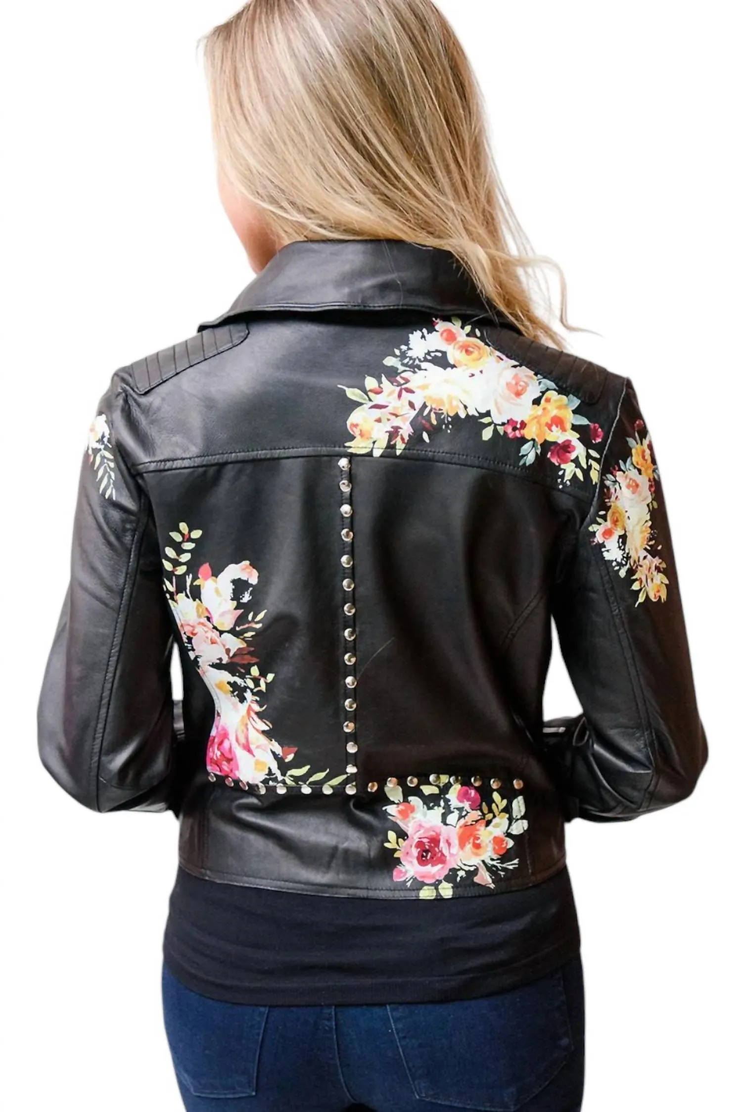 Harley Floral Burnished Leather Jacket In Black