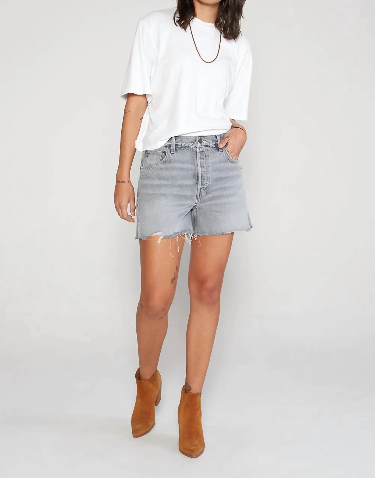 Haven Slouch Denim Short In Grey