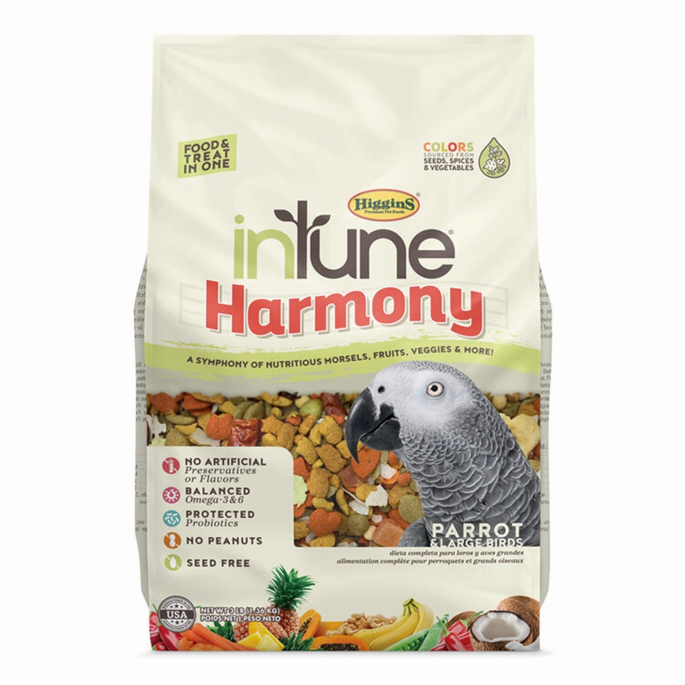 Higgins Intune Harmony Parrot & Large Birds 3lb bird seed mix,small bird food,parakeet pellets