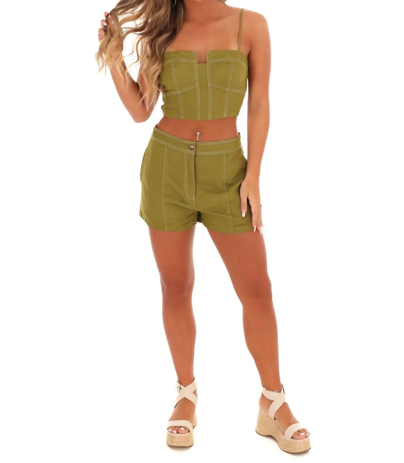 Higher Love Two Piece Set In Moss Green