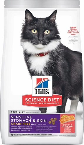 Hill's Science Diet Adult Sensitive Stomach & Skin Grain Free Salmon & Yellow Peas Recipe Dry Cat Food cat supplies,cat essentials,cat accessories