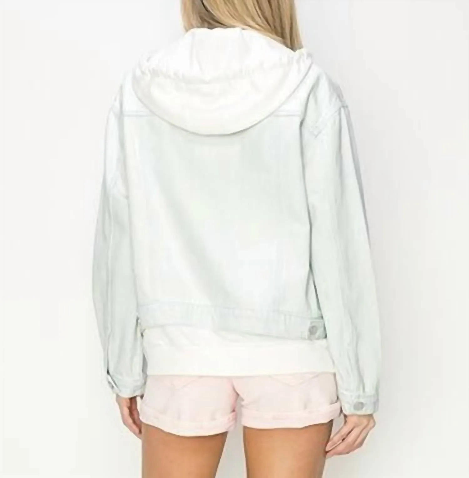 Hillary Denim Layered Hodded Jacket In Ice Blue Washed Denim