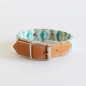 Hiro Wolf Collar: Geo Green dog collar,leather dog collar,adjustable dog collar