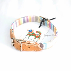 Hiro Wolf Collar: Pastel Stripe Kikoi dog collar,leather dog collar,adjustable dog collar