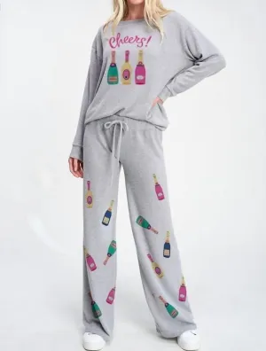 Holiday Champagne Comfy Loungewear Set In Grey