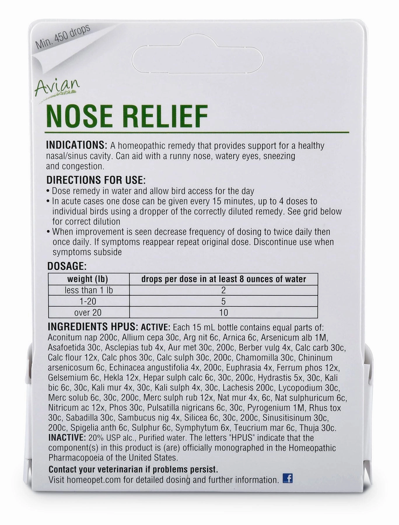 HomeoVet Avian Nose Relief, 15 mL