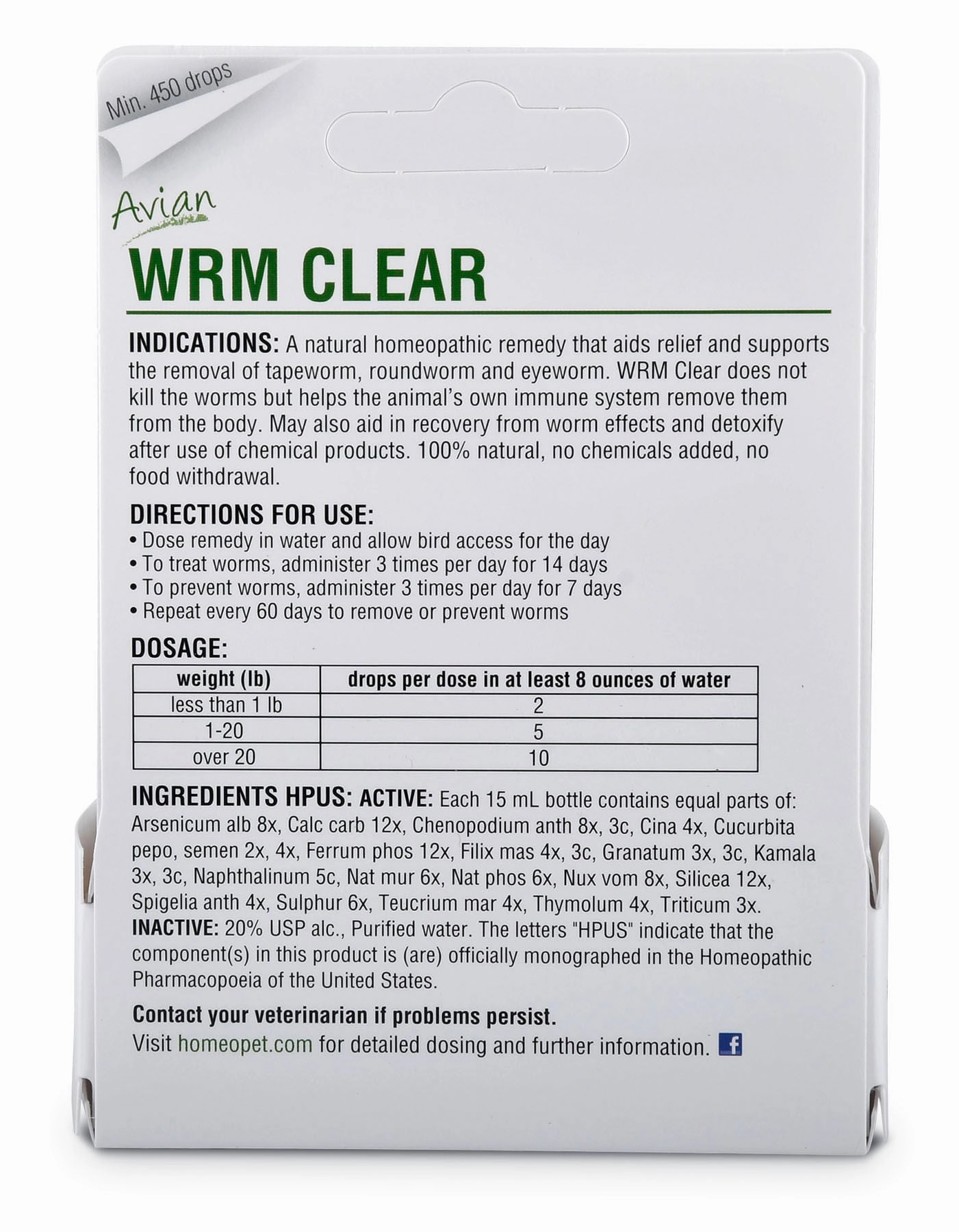 HomeoVet Avian Wrm Clear Poultry Dewormer, 15 mL