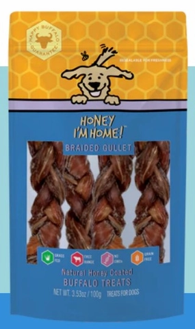 Honey I'm Home! Buffalo Braided Gullets 3.53oz Bag pet id tag,personalized dog tag,engraved cat id