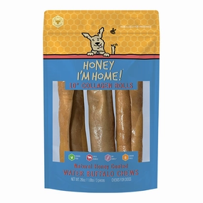 Honey I'm Home! Buffalo Collagen Roll Dog Chews 10" - 3-pack 26oz bag pet id tag,personalized dog tag,engraved cat id