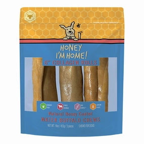 Honey I'm Home! Buffalo Collagen Roll Dog Chews 6" - 3-pack 16oz bag pet id tag,personalized dog tag,engraved cat id