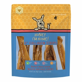 Honey I'm Home! Buffalo Collagen Strips Dog Chews 6" - 5-pack 2.4oz bag pet id tag,personalized dog tag,engraved cat id