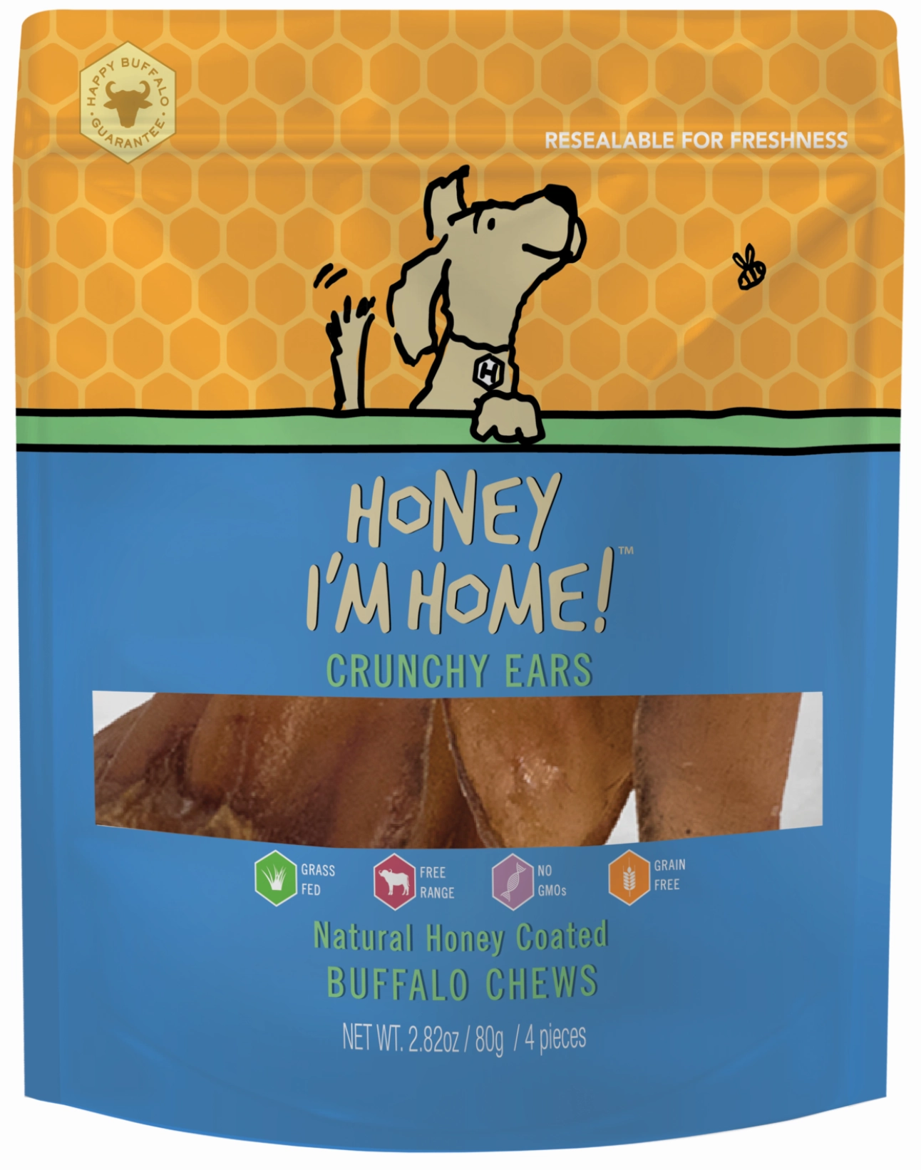 Honey I'm Home! Buffalo Crunchy Ears 2.82oz - 4pk pet id tag,personalized dog tag,engraved cat id