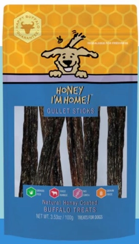 Honey I'm Home! Buffalo Gullet Sticks 3.5oz Bag pet id tag,personalized dog tag,engraved cat id