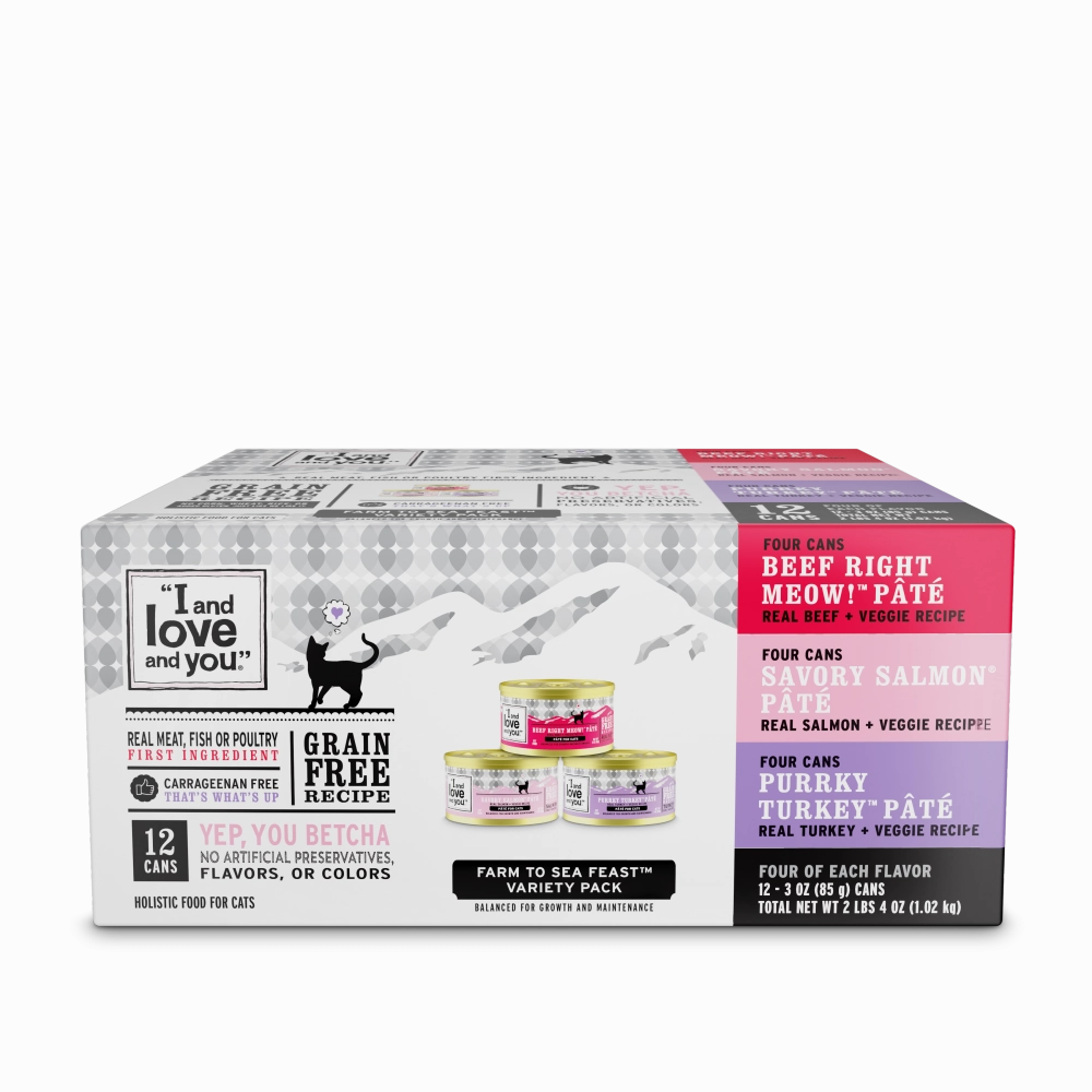 I and Love and You Beef, Right Meow!, Savory Salmon, and Purrky Turkey Pate Multi-Pack Canned Cat Food cat supplies,cat essentials,cat accessories