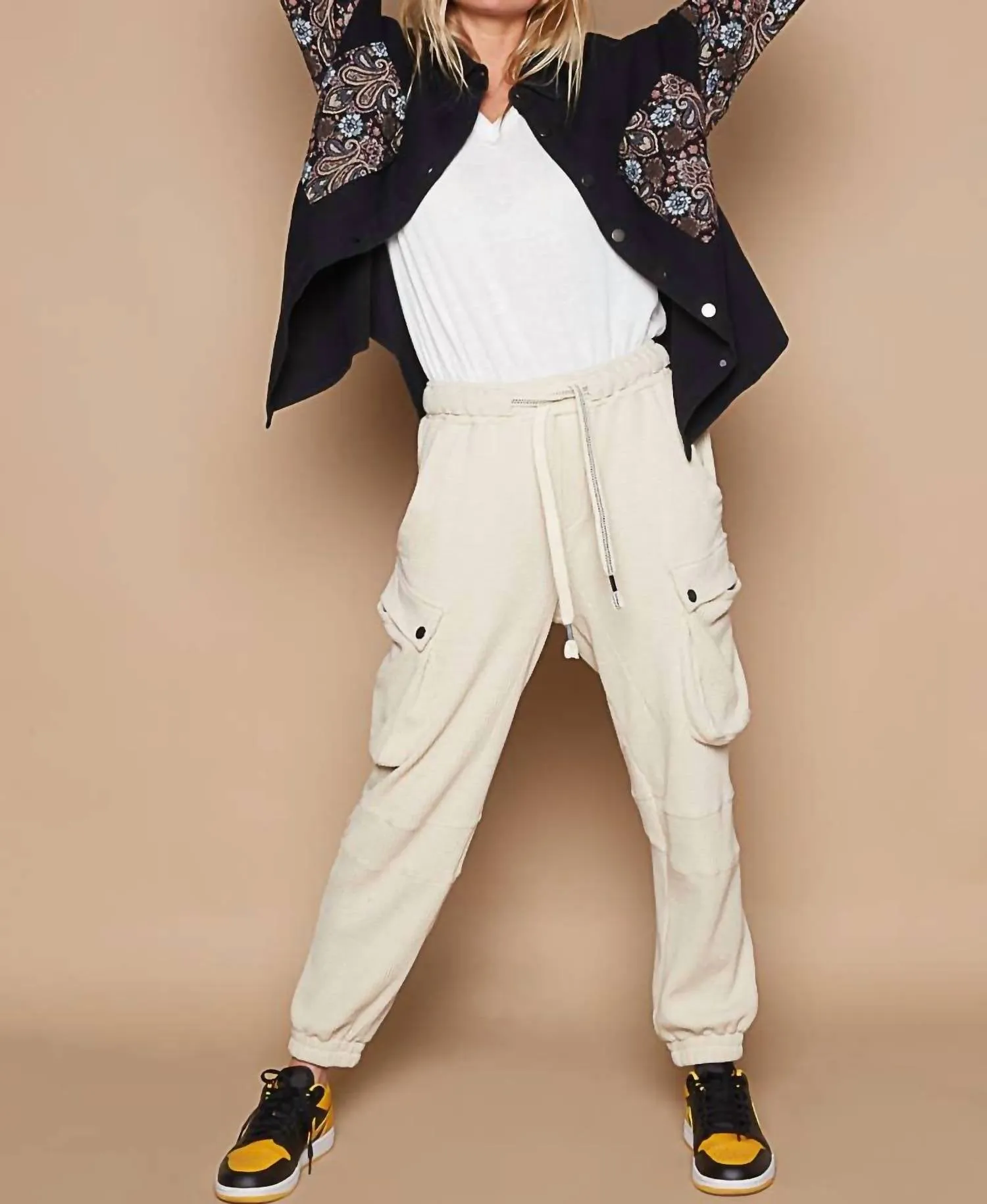 Jacquard Sleeve Shacket In Black