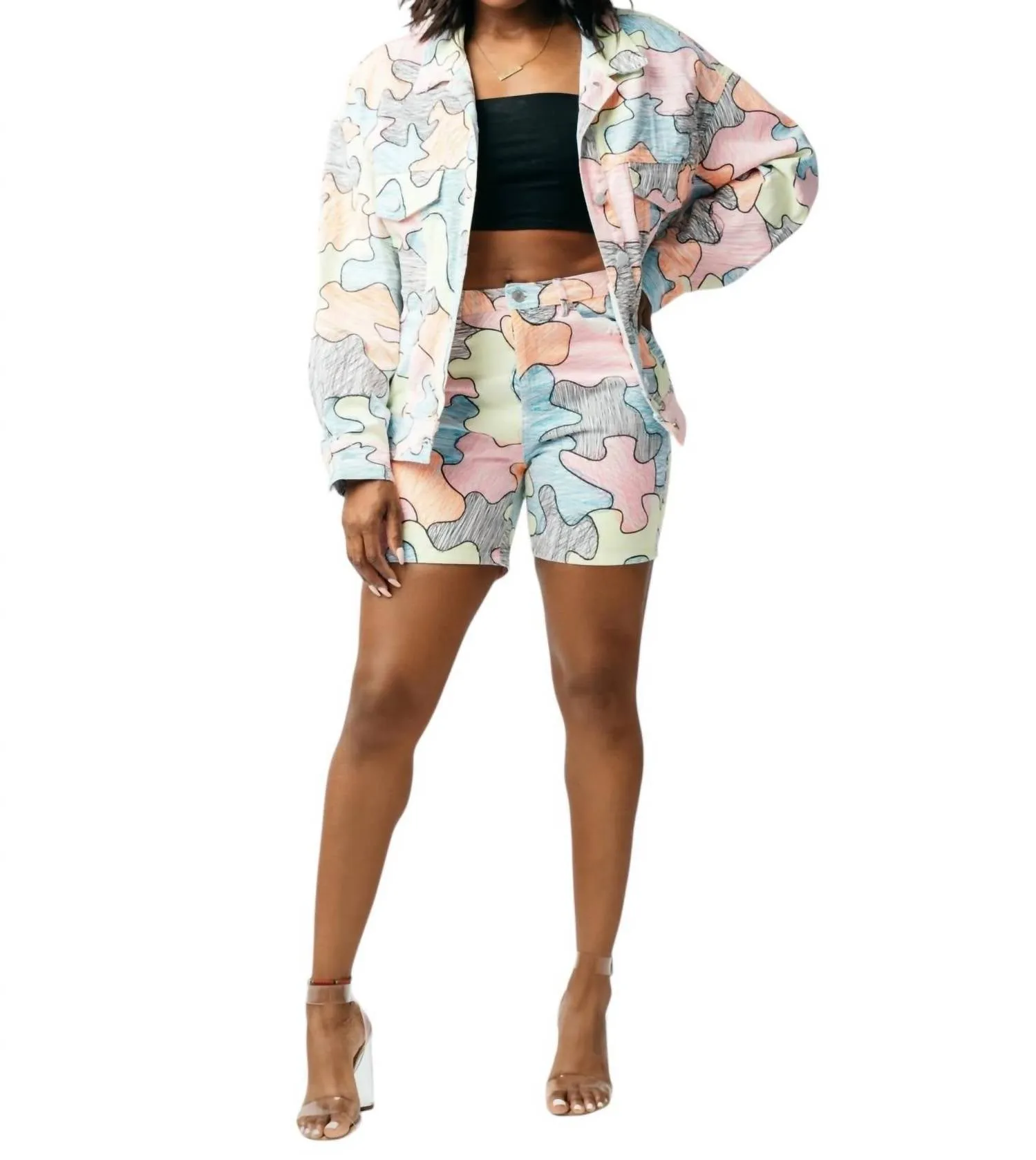 Jean Short Set In Multicolored