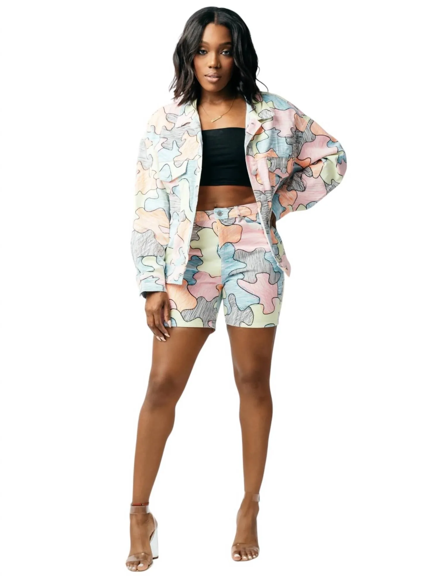 Jean Short Set In Multicolored
