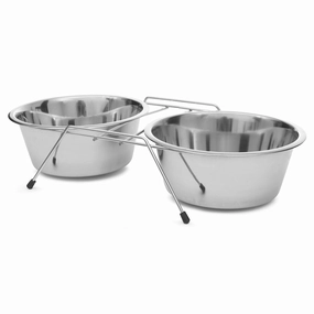 Jeffers Low Profile Stainless Steel Double Diner Pet Bowls cat food bowl,cat feeder,elevated cat dish