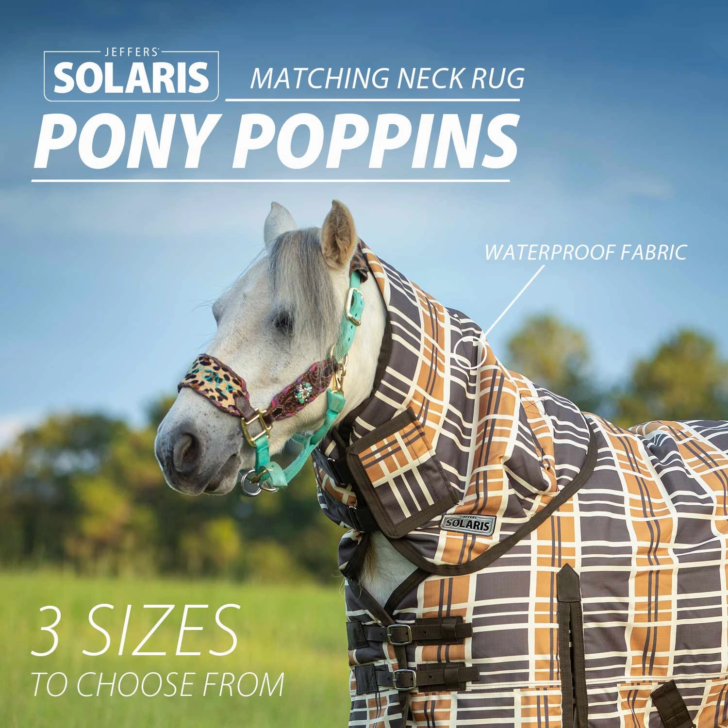 Jeffers Pony Poppins Solaris Horse Neck Rug, 1200 Denier / 240g Fill, Brown & Cream Plaid