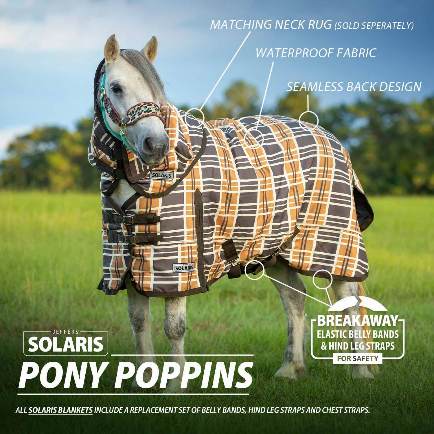Jeffers Pony Poppins Solaris Horse Turnout Sheet for Ponies, Brown & Cream Plaid