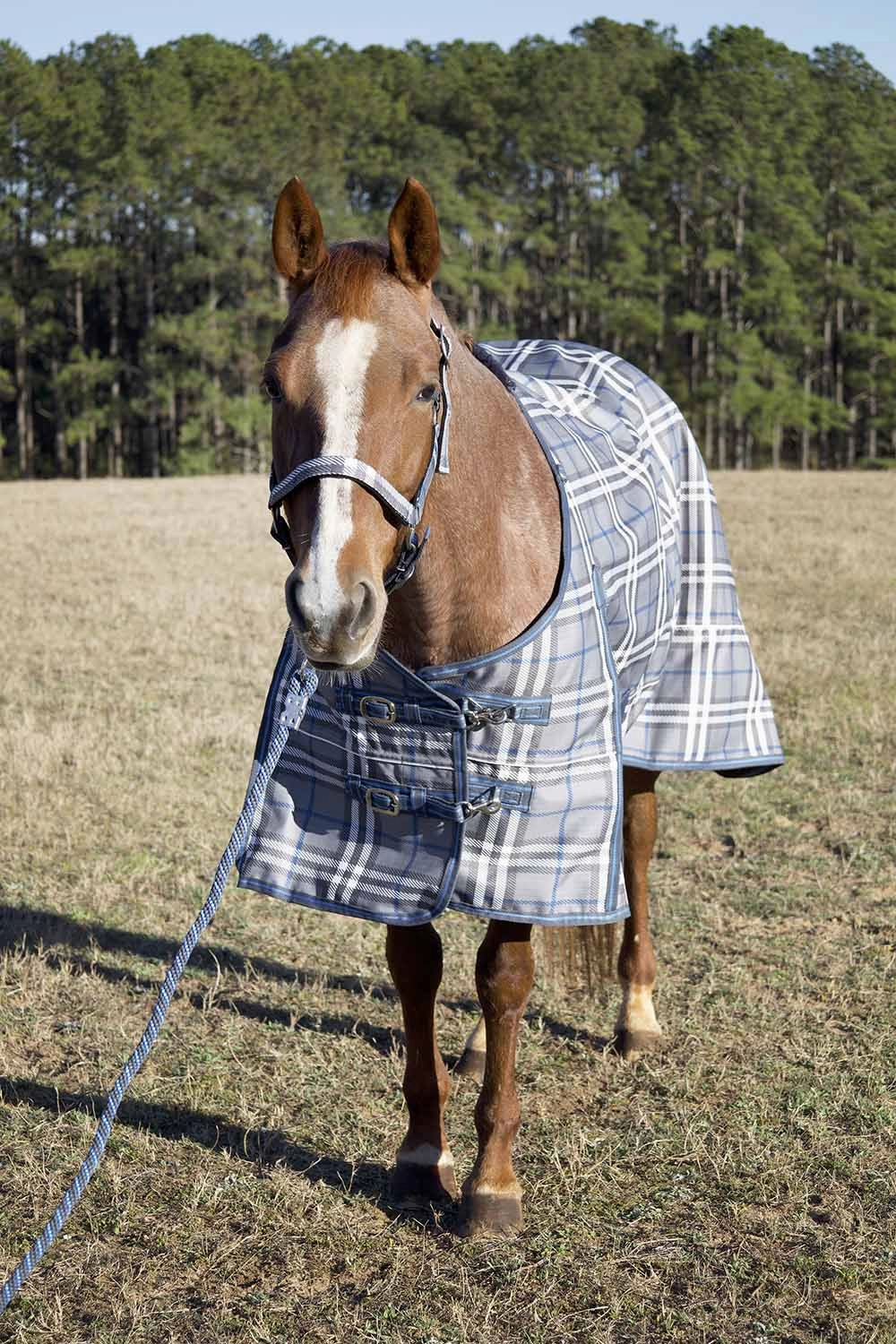 Jeffers Poplar Head Refuge 1200 Denier Turnout Blanket, 240 Gram, Hamilton Blue & Slate Plaid horse blanket,poultry bed sheet,equine sheets