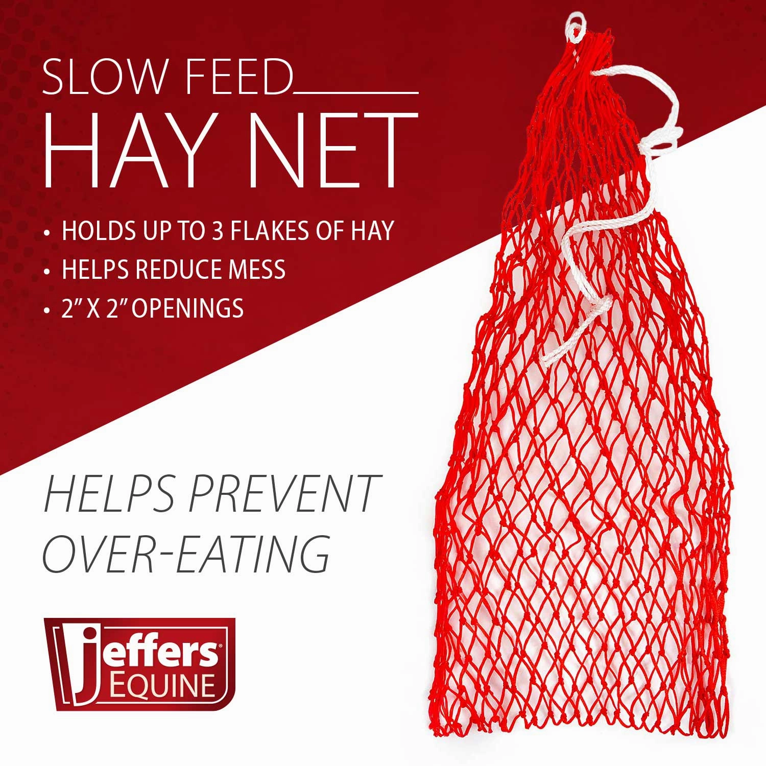 Jeffers Slow Feed 2" x 2" Hay Net for Horses, Red