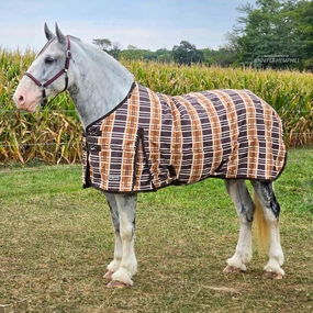 Jeffers Solaris 1200 Denier Draft Horse Turnout Blanket, 240g, Brown & Cream Plaid horse blanket,poultry bed sheet,equine sheets
