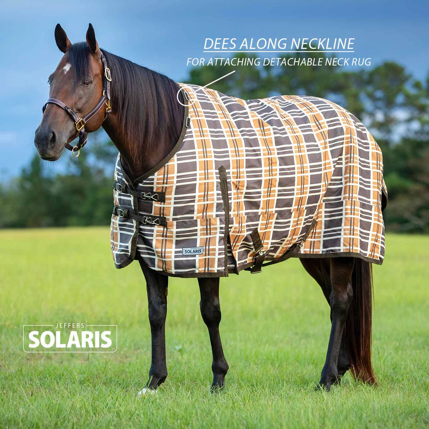Jeffers Solaris Horse Turnout Blanket with Neck Rug, 1200D, Medium Weight 240g Fill, Brown & Cream Plaid