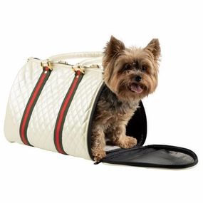 JL Duffel - Ivory Quilted with Stripe dog travel crate,airline approved dog carrier,dog transport bag