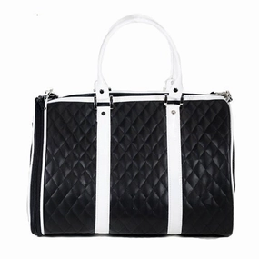 JL Duffel Carrier- Black & White Quilted Luxe dog travel crate,airline approved dog carrier,dog transport bag