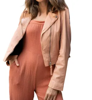 Julene Rf Leather Jacket In Peach