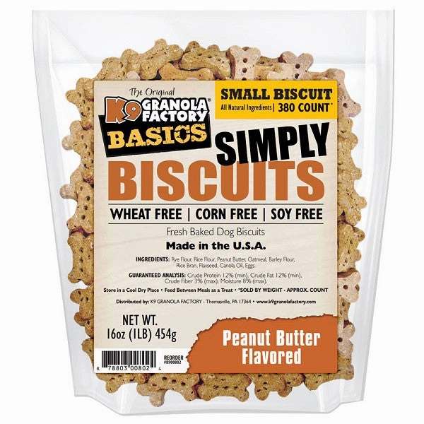 K9 Granola Factory Simply Biscuits - PB Medium 16oz Bag dog biscuit treats,crunchy dog snacks,dog cookies