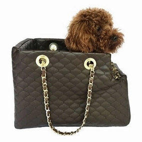 Kate Carrier in Quilted Chocolate with Chain Straps dog travel crate,airline approved dog carrier,dog transport bag