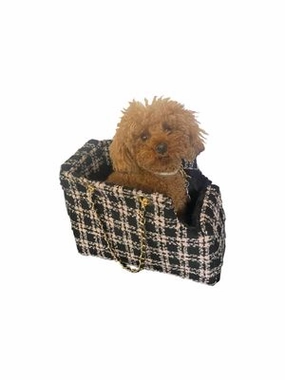 Kate Carrier in Quilted Pink and Black Plaid with Chain Straps dog travel crate,airline approved dog carrier,dog transport bag