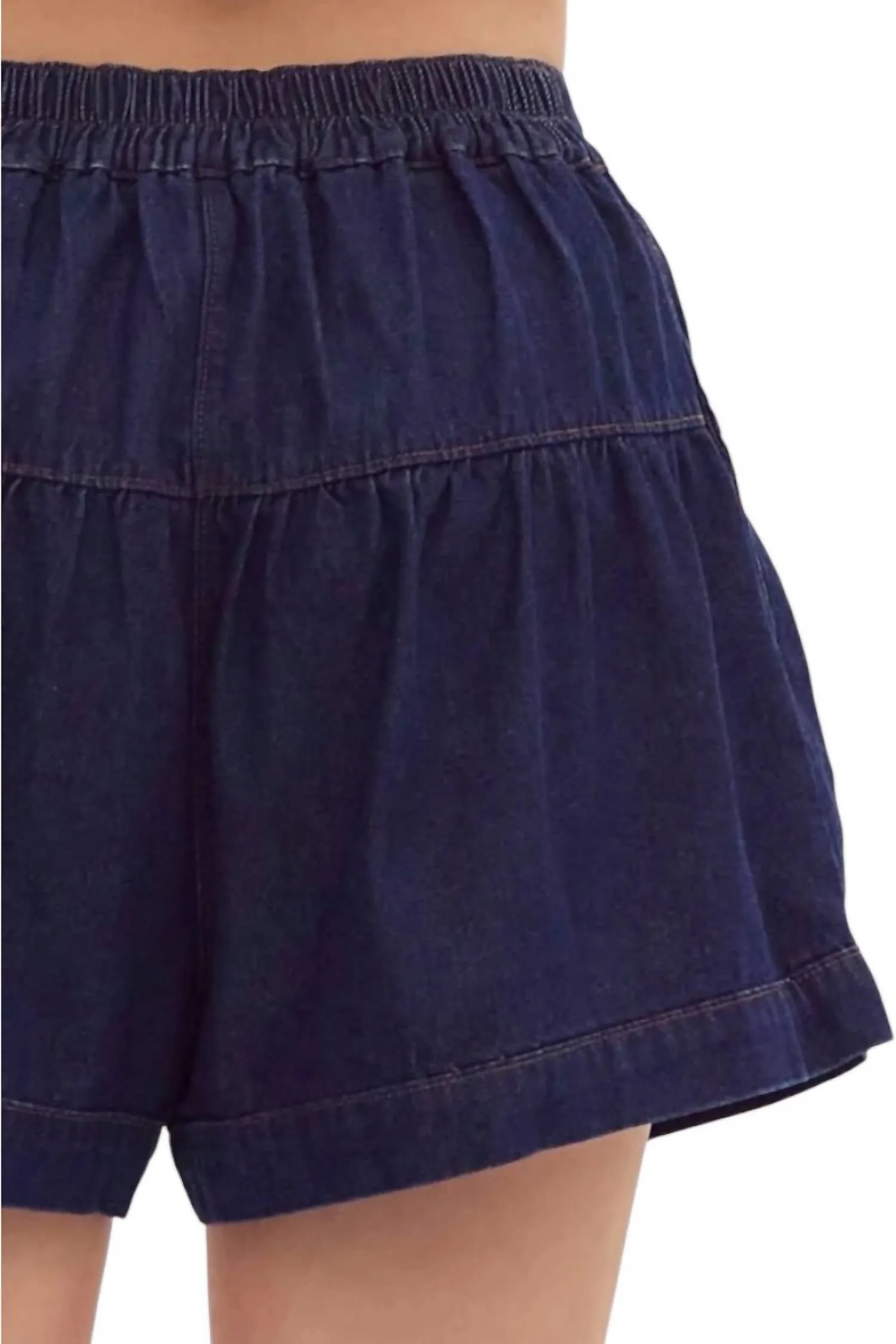 Kelsie Flared High-Waisted Denim Shorts In Dark Denim