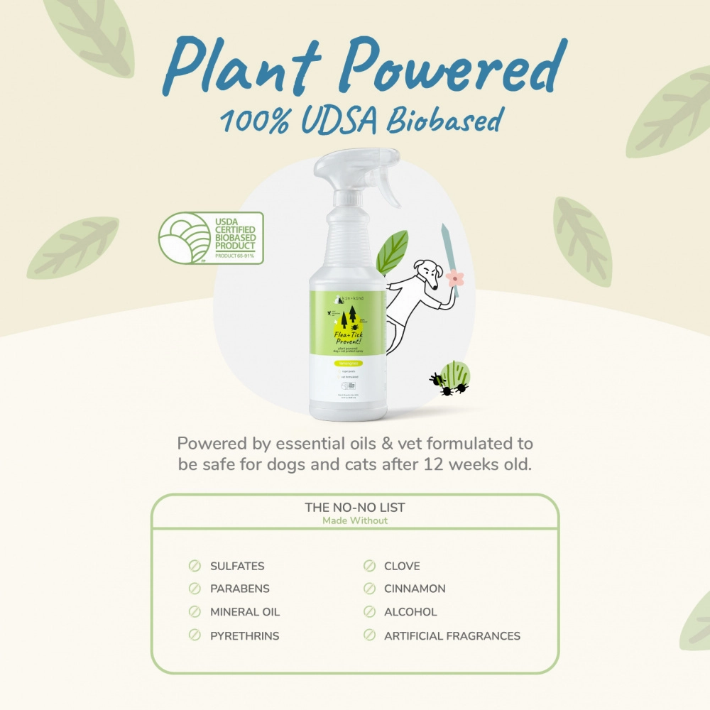 kin kind Flea & Tick Prevent! Plant Powered Dog & Cat Protect Lemongrass Spray