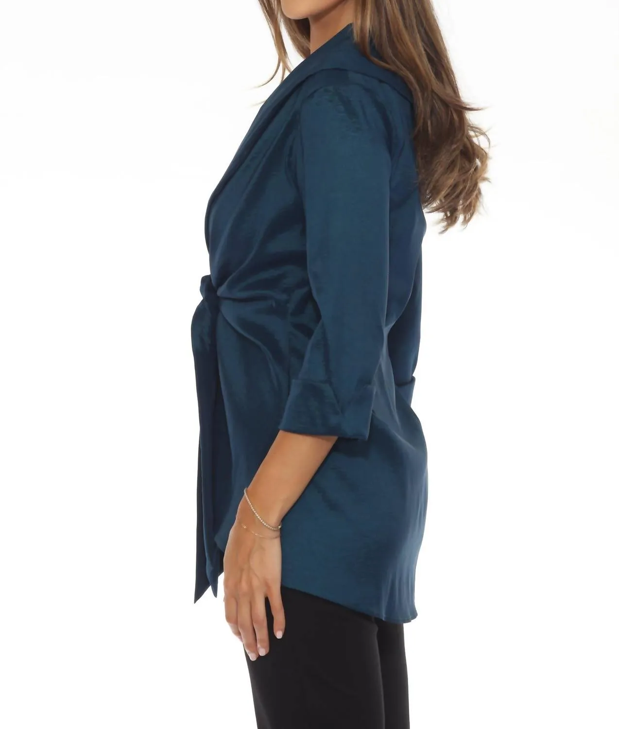 Knot Front Taffeta Cover-Up Jacket In Twilight