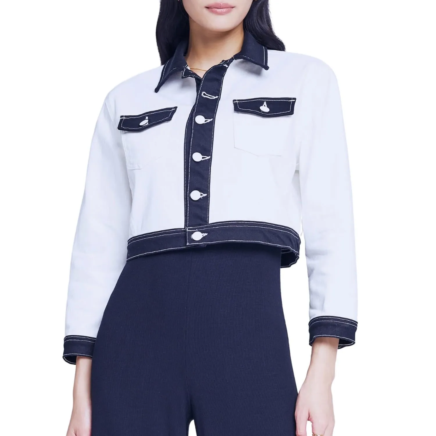 Koda Colorblock Crop Jacket In White/black