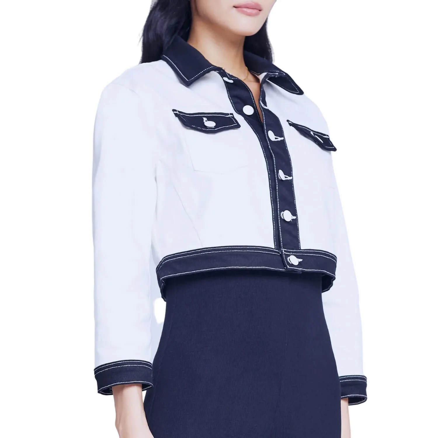 Koda Colorblock Crop Jacket In White/black