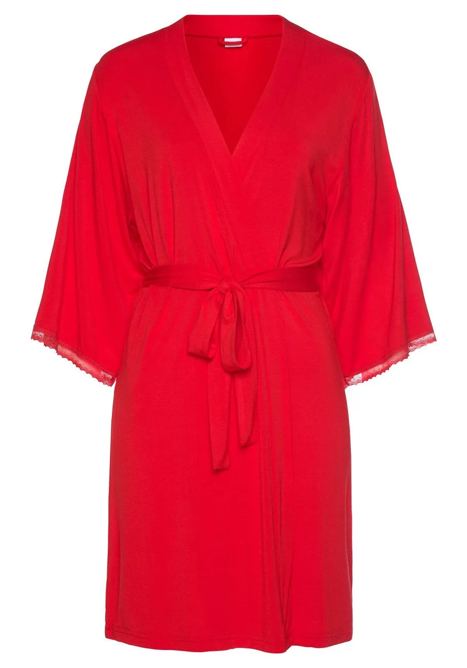 LASCANA Women's Lace Hem Robe