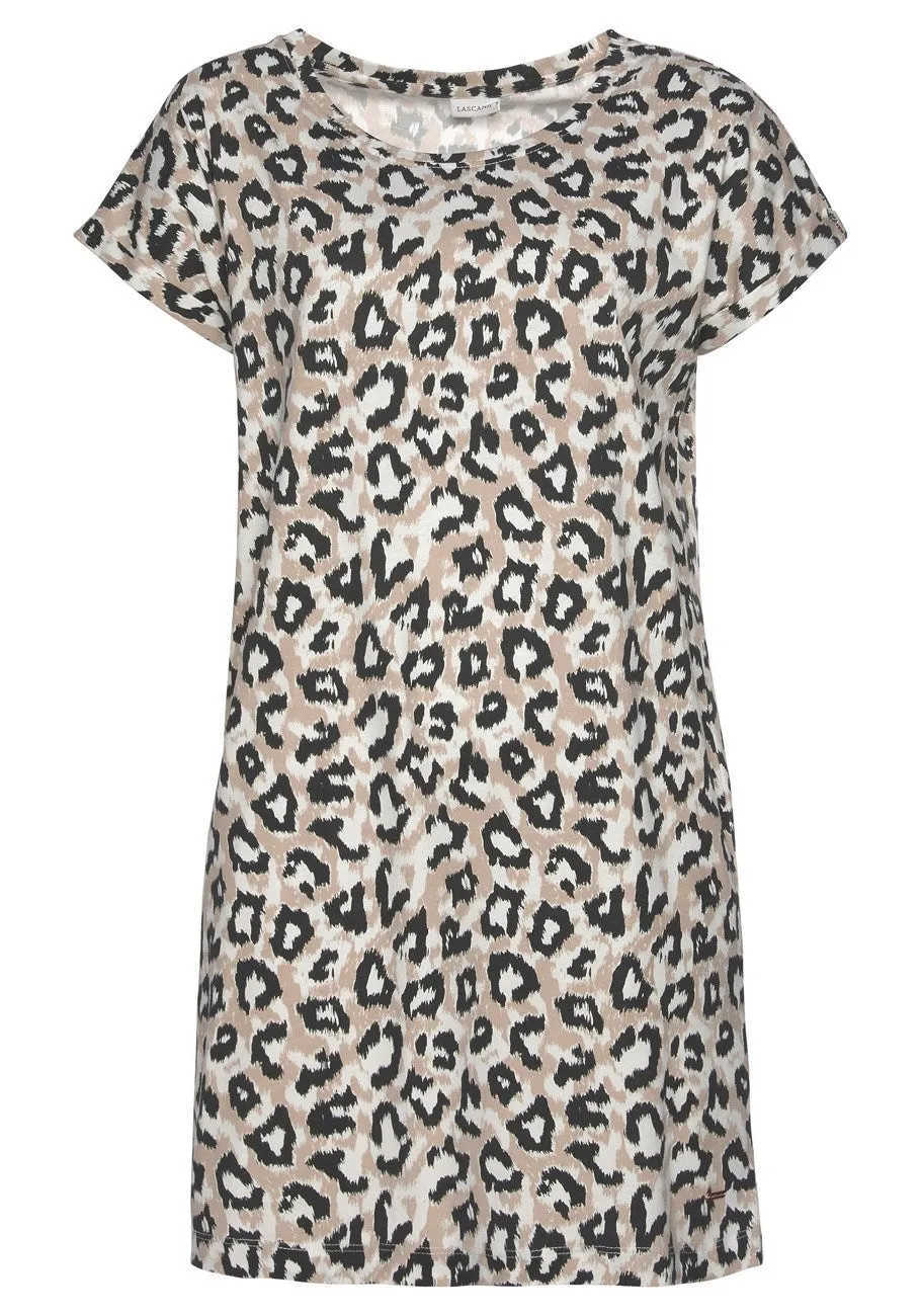 LASCANA Women's Leopard Print Sleep Shirt